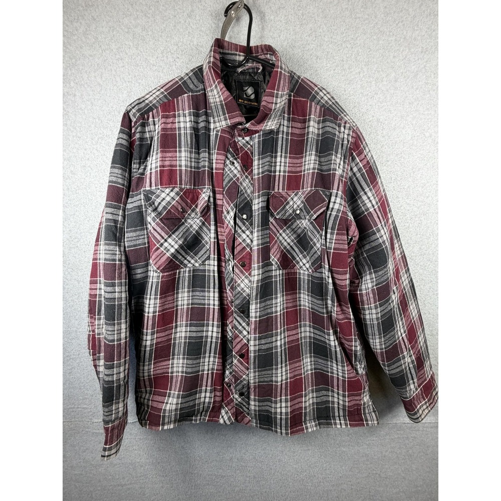 BC Clothing Shirt Mens 2XL Red Plaid Quilted Flannel Lined Snap Long Sleeve